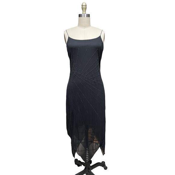 Byer Too Dresses & Skirts - VTG 90s Y2K Byer Too! Slip Dress Midi Black Floral M Beaded Fairy Handkerchief